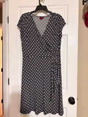 212 Collection Black Dress with Pink & White Dot Print - Midi Wrap